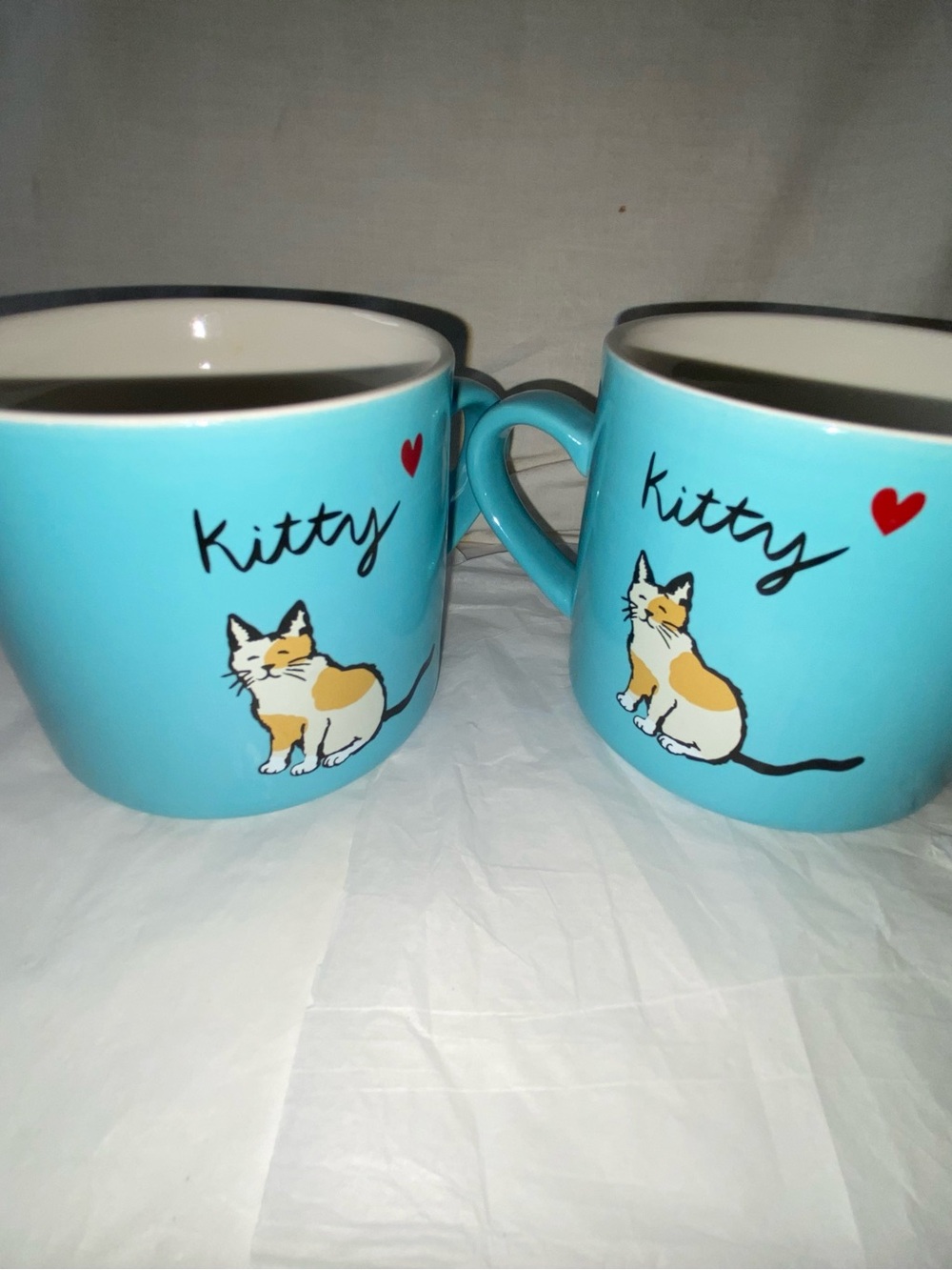 Kitty Cat Blue Ceramic Mug Set - Cute Calico Designt opal house